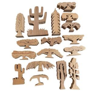 Lot Of 17 Hand Carved Wooden Trees And Cactuses
